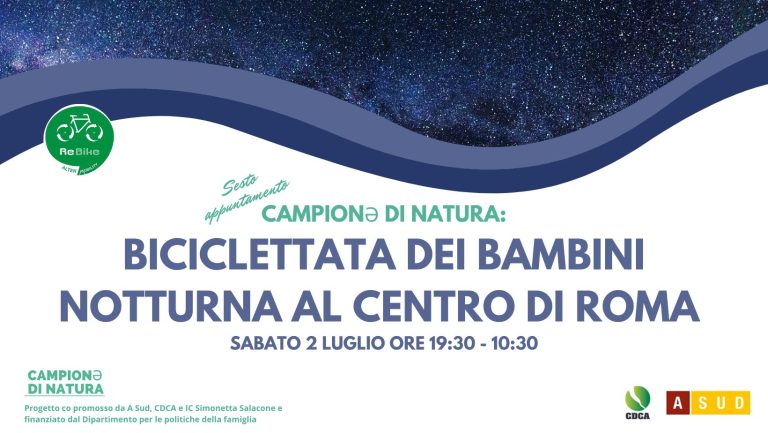 Biciclettata dei bambini notturna al centro di Roma