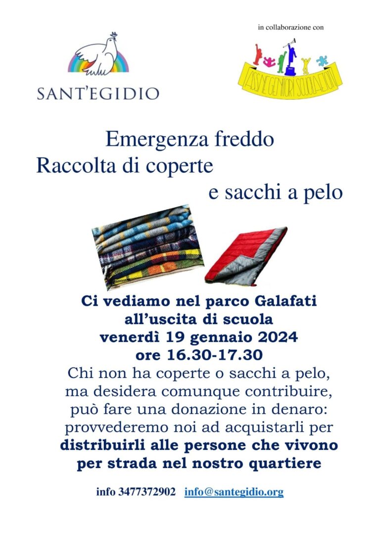 Emergenza freddo – Raccolta di Coperte e Sacchi a Pelo