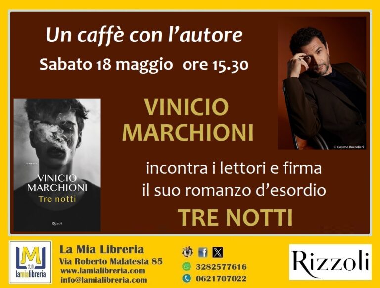 Un caffé con l’autore! Vinicio Marchioni incontra i lettori e firma il suo primo romanzo Tre notti