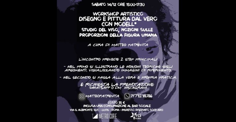 WORKSHOP ARTISTICO – DISEGNO E PITTURA DAL VERO CON MODELL*