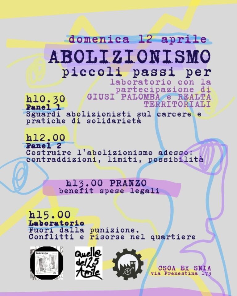 Abolizionismo, piccoli passi per – Laboratorio con Giusi Palomba e realtà territoriali